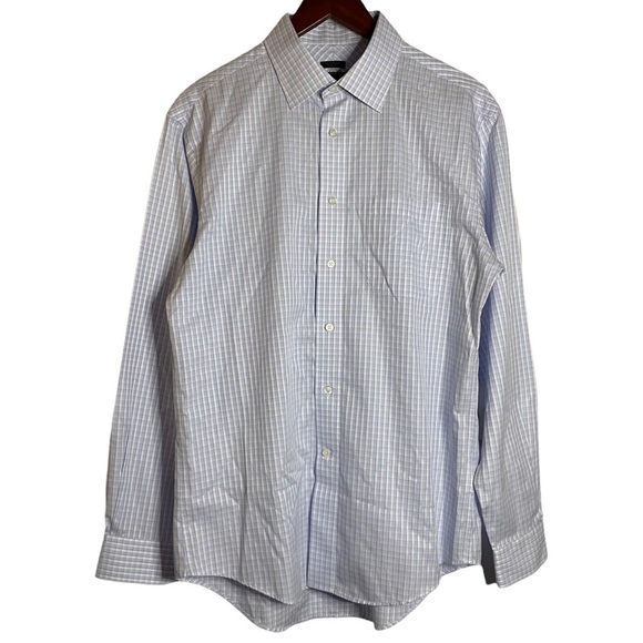 Jos. A. Bank Reserve Wrinkle Free Slim Fit White Blue Dress Shirt 16.5-35 - Picture 1 of 16